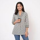 Women's Cream Notch Neck Floral Printed Kurti, Off White, small