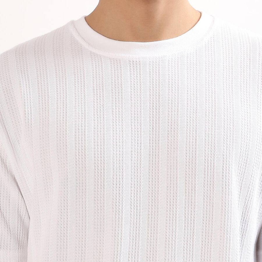 Men's Bright Snow White Round Neck Casual T-Shirt, White, large