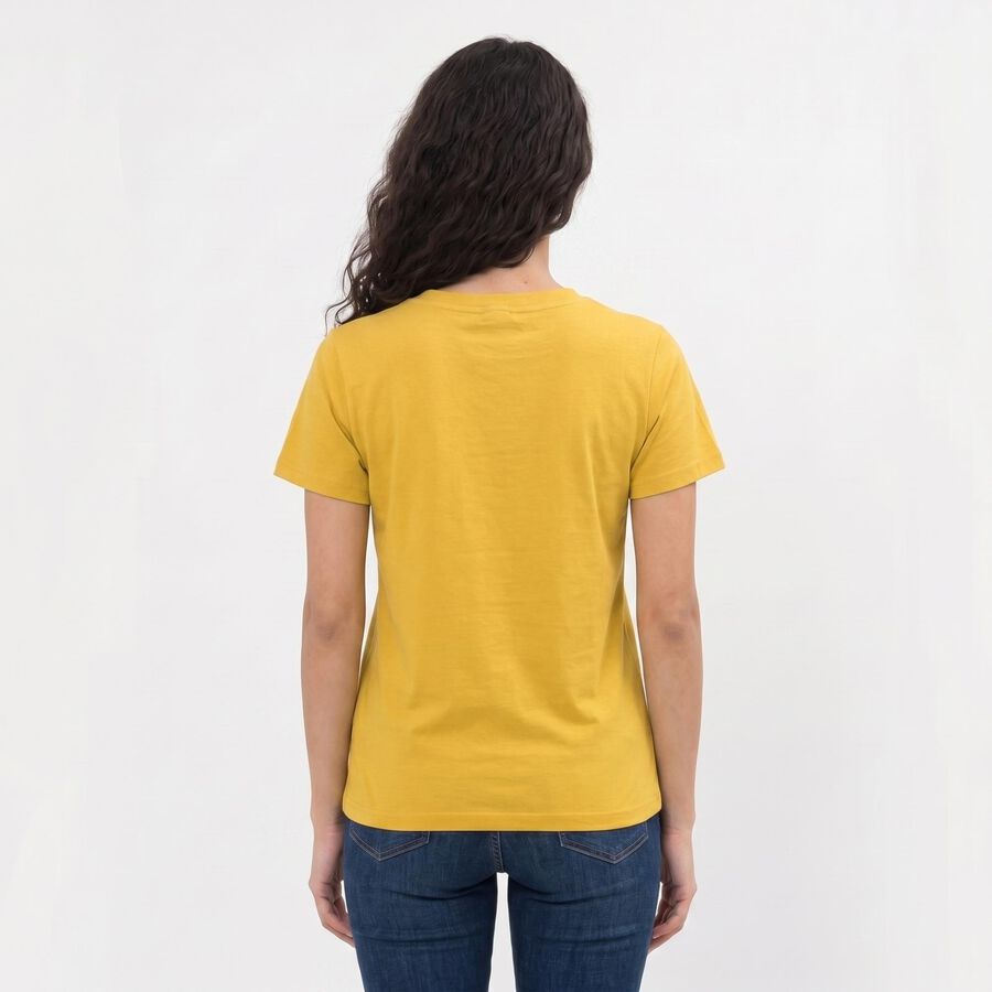 Women's Yellow Cotton Round Neck Regular T-Shirt, Yellow, large