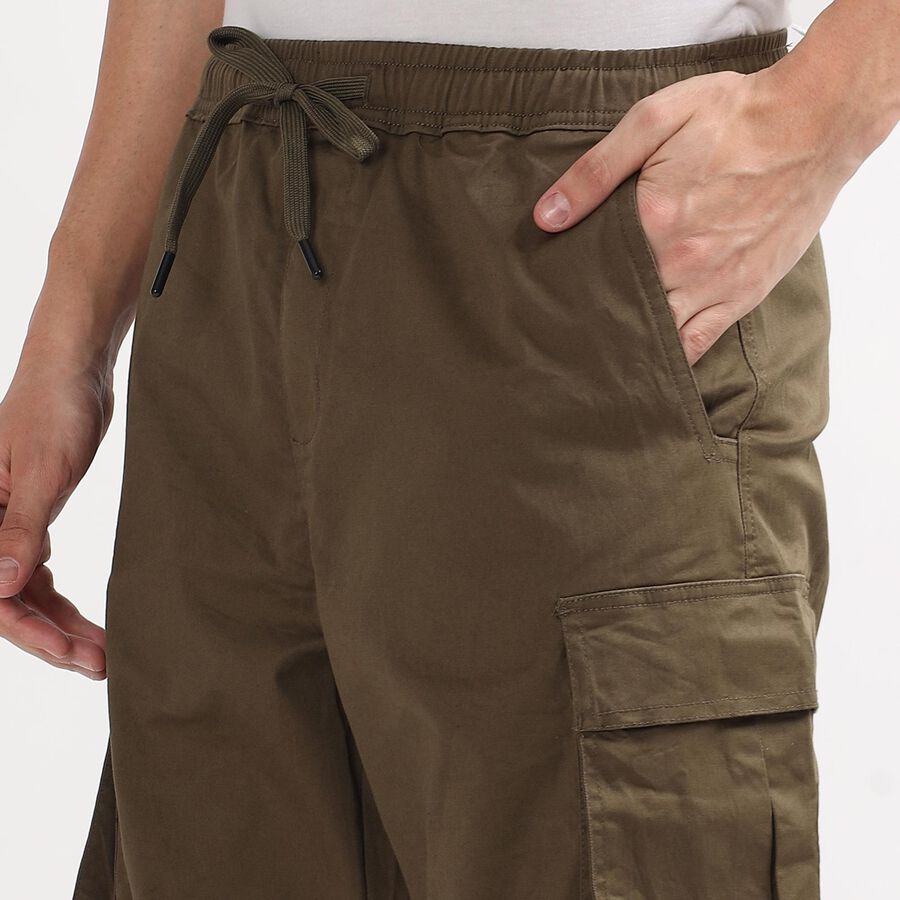 Men's Olive Green Relaxed Fit Cargo Trousers, Olive, large image number null