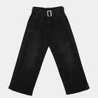 Girls Black Wide Leg Belted Jeans, Black, small
