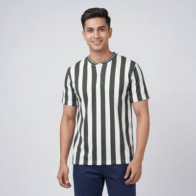 Men's Olive Henley Neck Casual T-Shirt