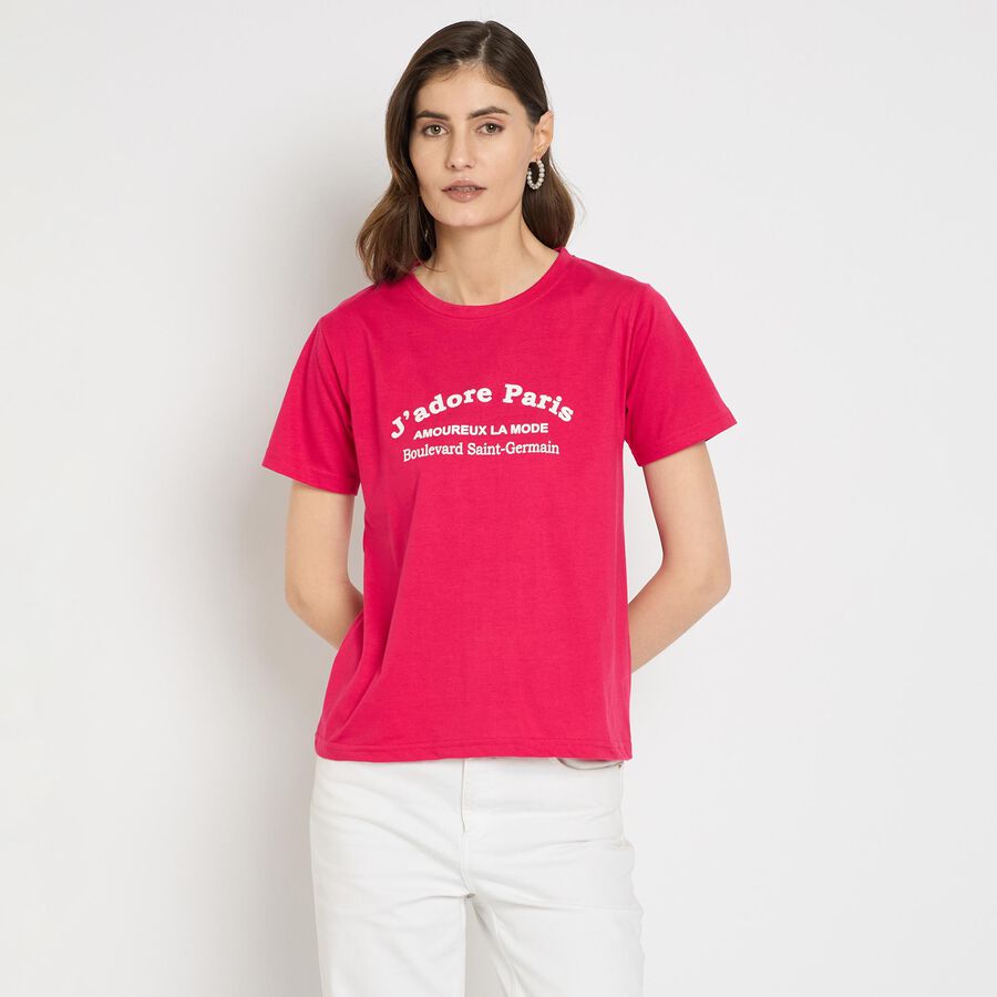 Ladies' Round Neck T-Shirt , Fuchsia, large image number null