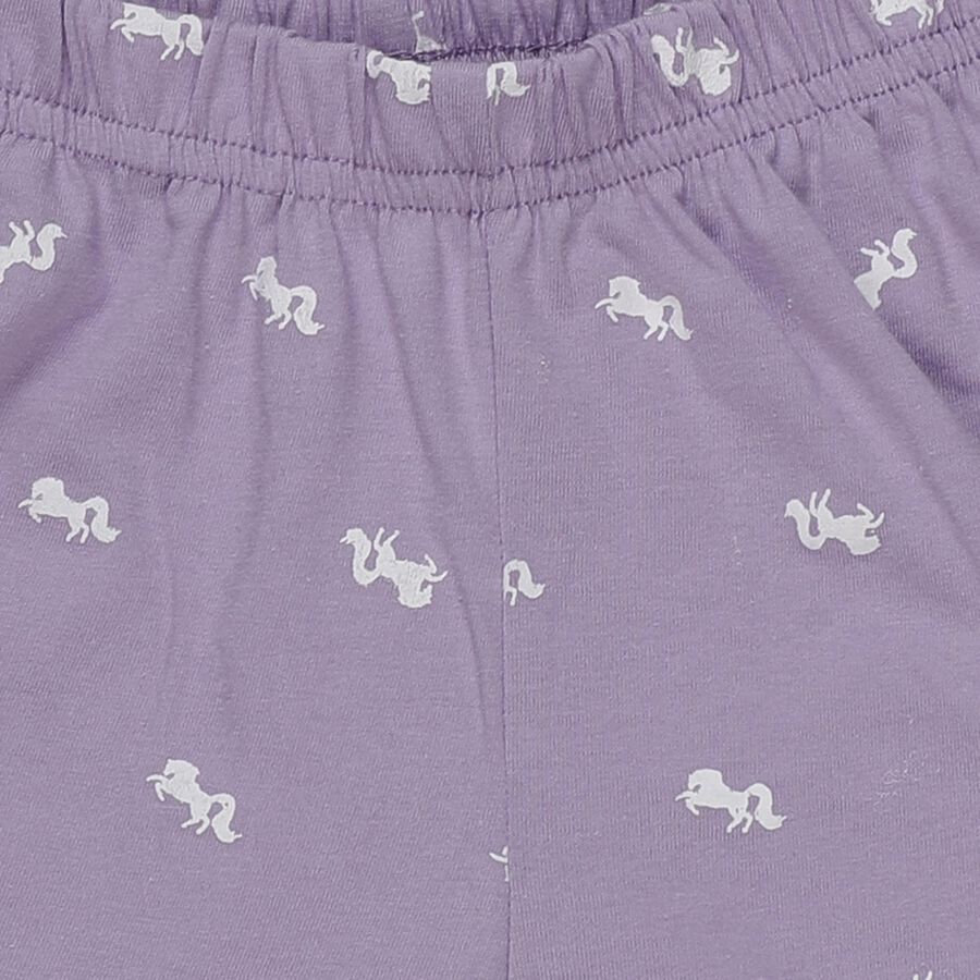 Girls' Purple Printed Elastic Waist Shorts, Lilac, large