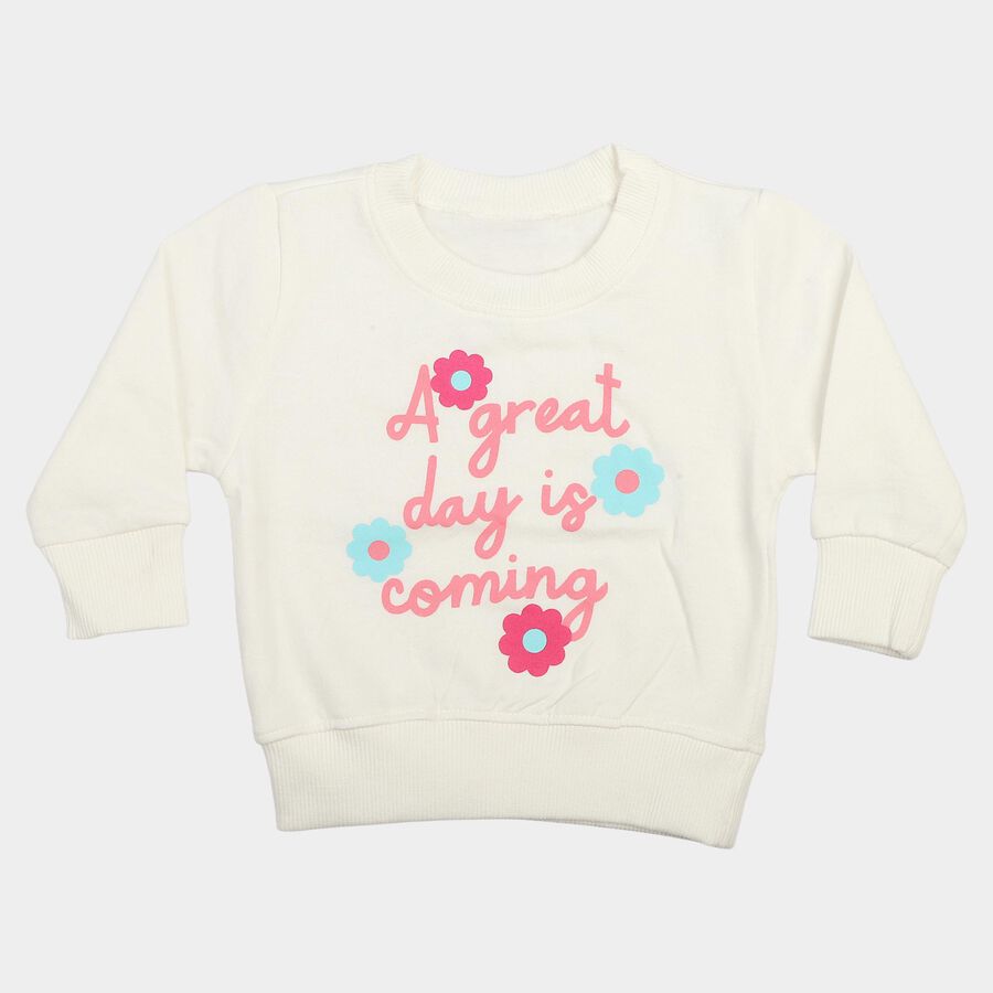 Infants' Cream Crew Neck Pullover Sweatshirt, Off White, large