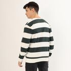 Men's Dark Forest Green and White Crew Neck Striped Sweatshirt, Dark Green, small image number null