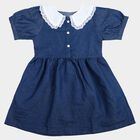 Girls' Blue Fit and Flare Lace Collar Frock, Mid Blue, small