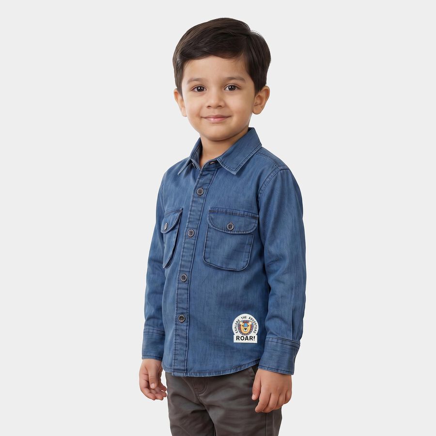 Boys' Blue Collared Shirt, Light Blue, large