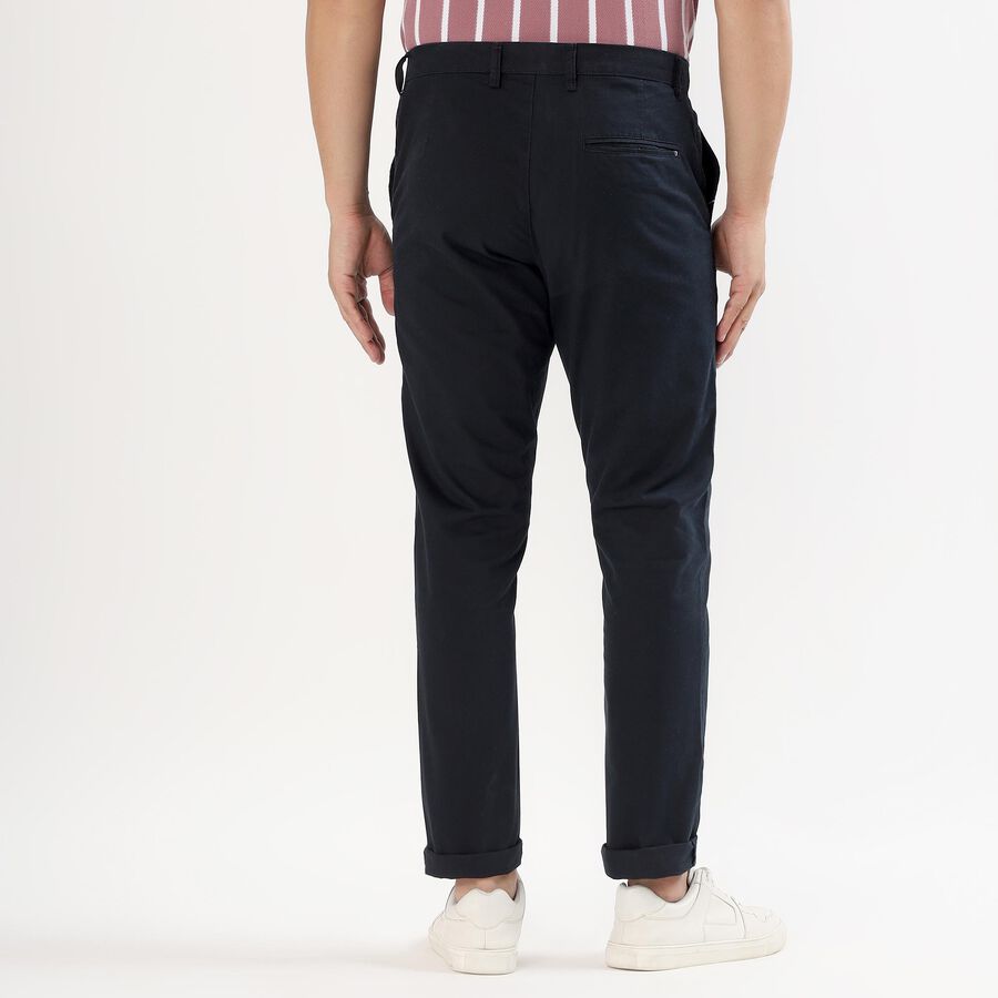 Men's Jet Black Slim Fit Casual Trousers, नेवी ब्लू, large image number null
