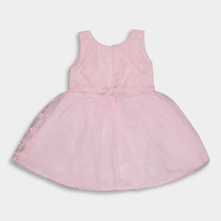Girls' Soft Pink Embellished Sleeveless Flared Frock, Light Pink, large image number null