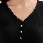 Women's Jet Black V-Neck Casual Crop Top, Black, small image number null