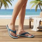 Men's Muted Teal Blue Floral Print Flip-Flops, हरा, small