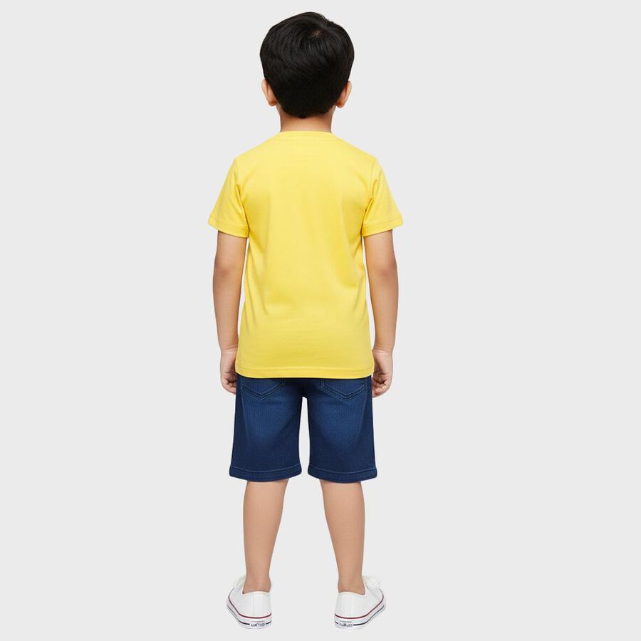 Boys Yellow 100% Cotton Round Neck Graphic Printed Baba Suit, Yellow, large