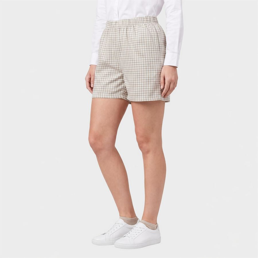 Women's Beige Regular Fit Checked Shorts, Beige, large
