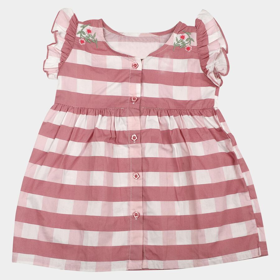 Infants' Pink Cotton Casual Frock, Light Pink, large