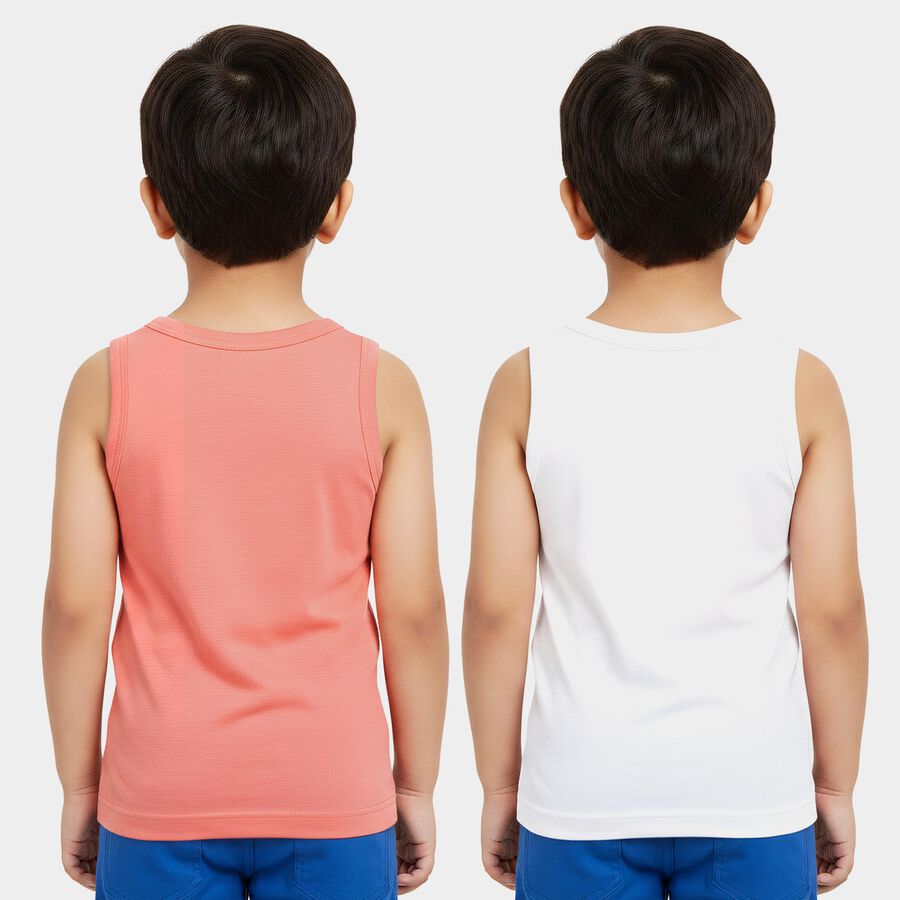 Boys Coral Cotton Round Neck Waistcoat Vest, मूँगा (कोरल), large