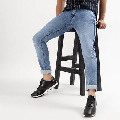 Men's Light Blue Skinny Fit Faded Jeans