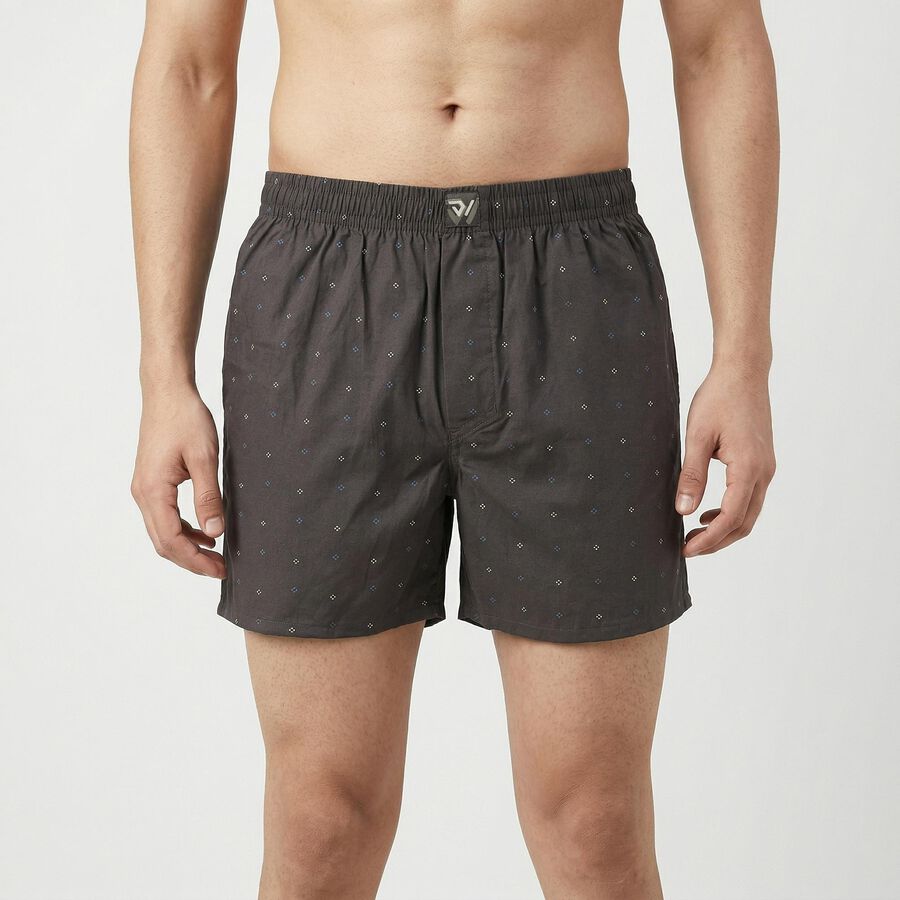 Men's Grey Regular Fit Solid Boxers, गहरा ग्रे, large
