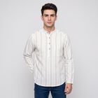 Men's White Mandarin Collar Striped Kurta, सफ़ेद, small