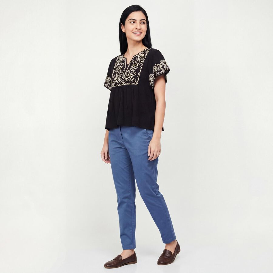 Women's Black Cotton Top, काला, large