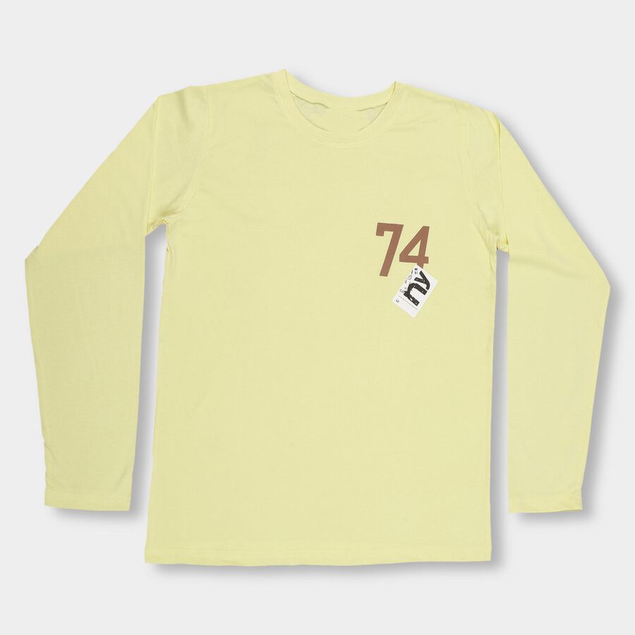 Boys' Bright Yellow Round Neck Casual T-Shirt, पीला, large image number null