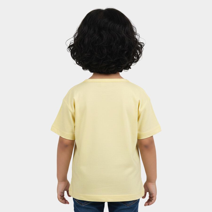 Girls Yellow Cotton Round Neck Casual T-Shirt, Yellow, large