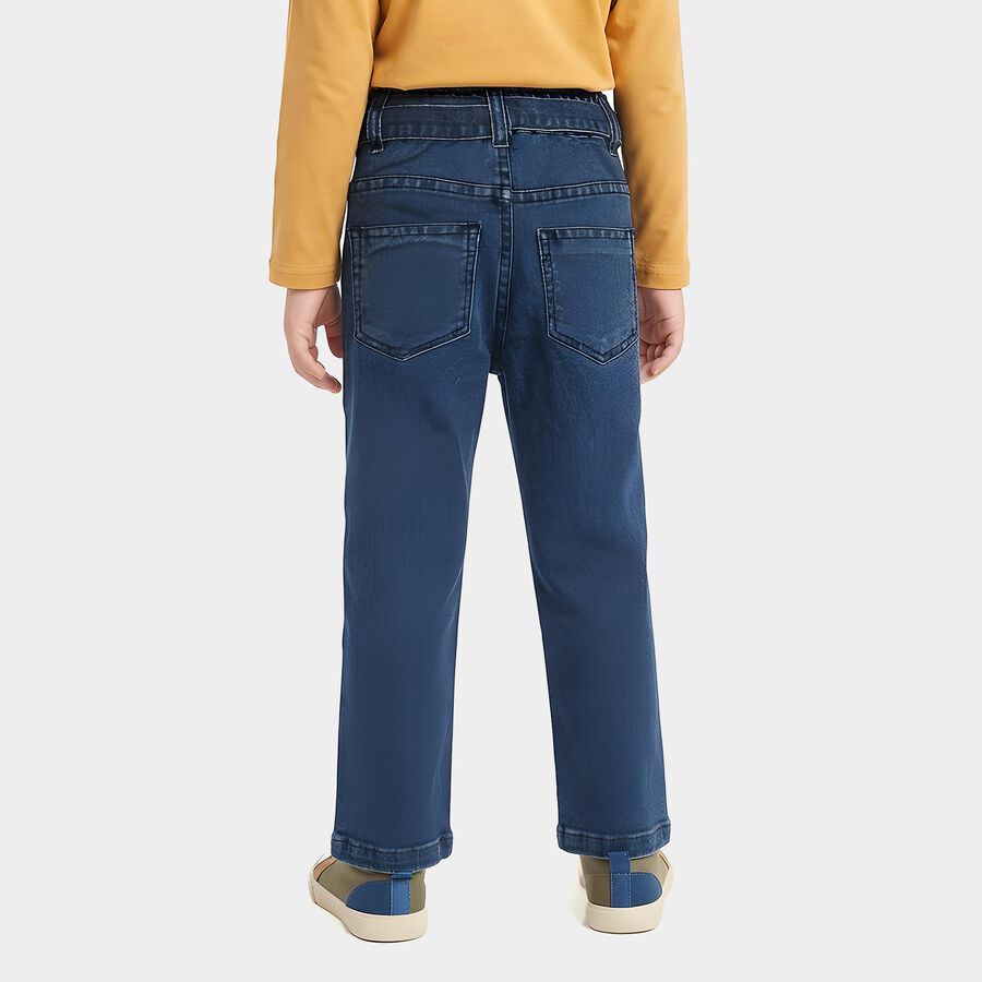 Girls' Navy Blue Straight Fit Belted Jeans, Dark Blue, large