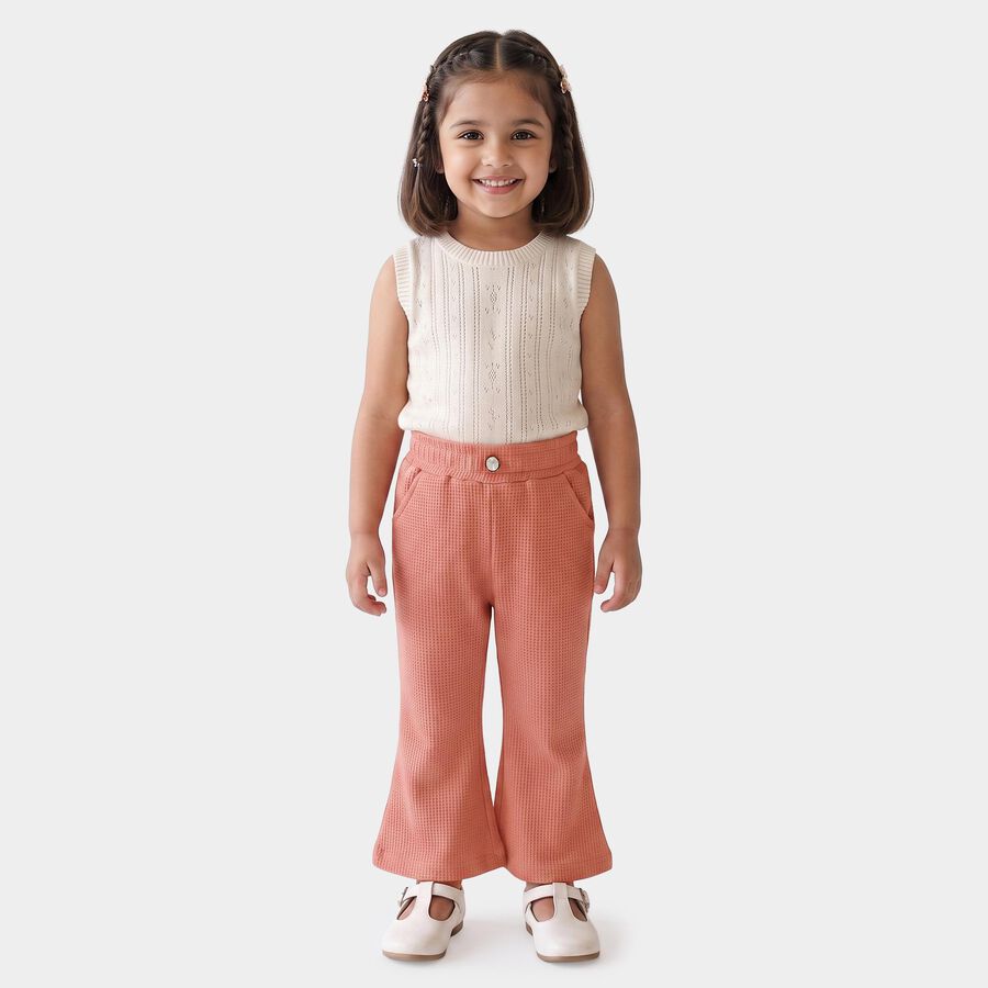 Girls' Pink Flared Fit Textured Trousers, Light Pink, large