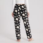Women's Black Straight Fit Heart Pyjama, Black, small