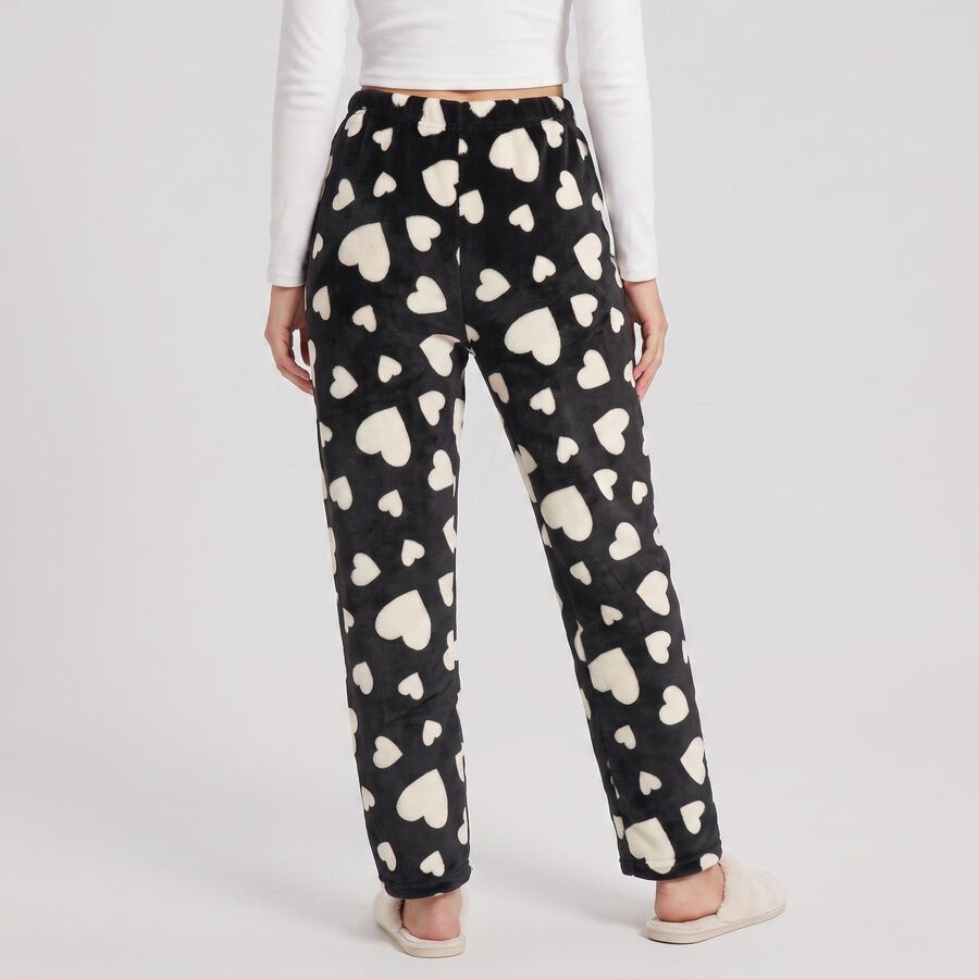 Women's Black Straight Fit Heart Pyjama, Black, large