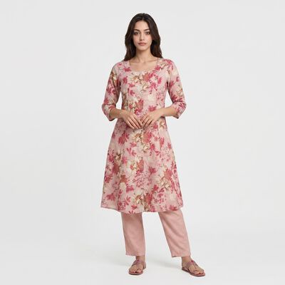 Women's Pink Floral Printed Ethnic Set