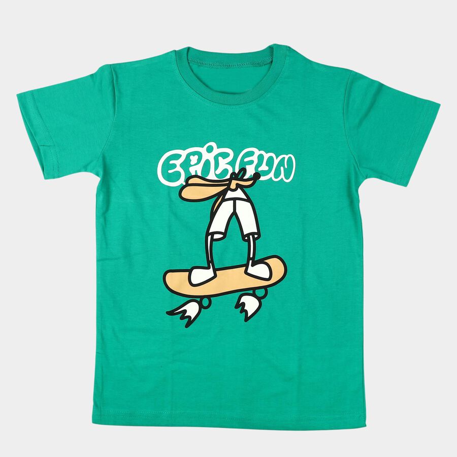 Boys Green Crew Neck Regular Boys T-Shirt, Dark Green, large