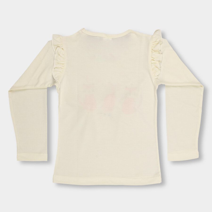 Girls Cream Cotton Round Neck Casual Top, ऑफ व्हाइट, large image number null