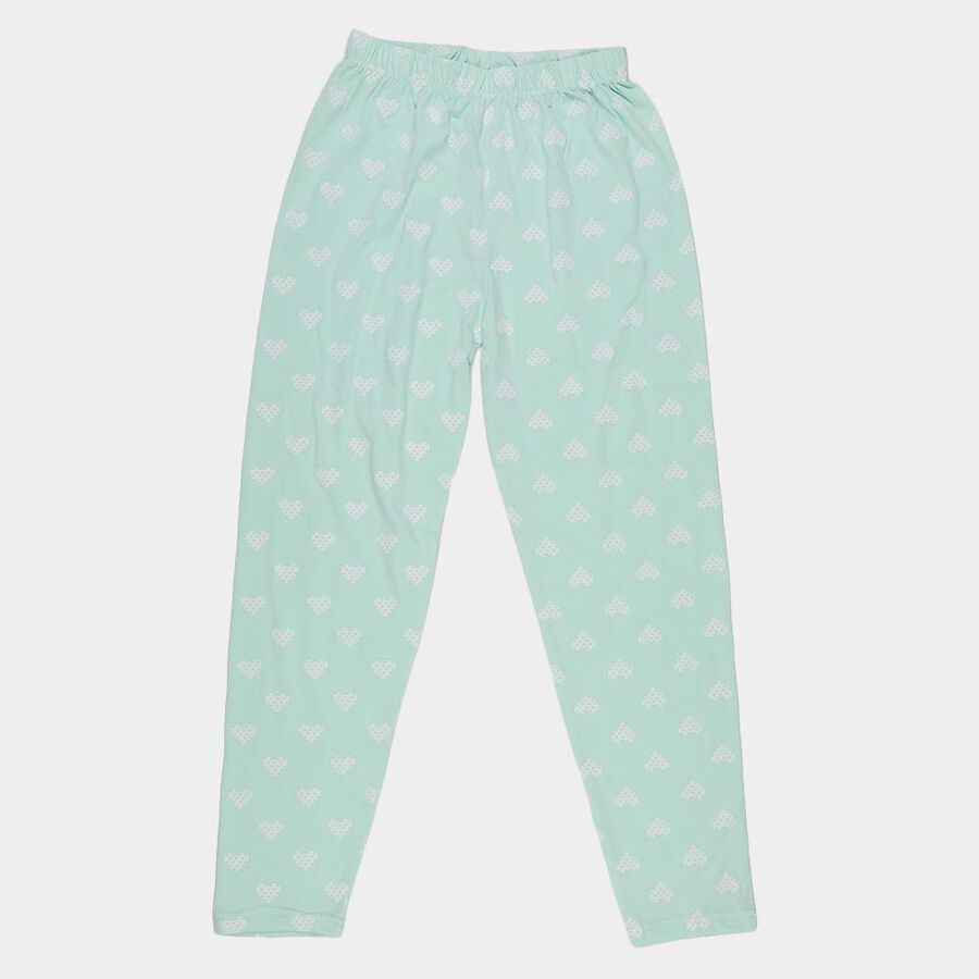 Girls' Light Green Cotton Blend Minimalist Pyjama, Light Green, large