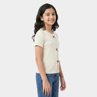 Girls White Round Neck Regular T-Shirt, सफ़ेद, small