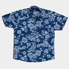 Boys' Navy Blue Cotton Button Down Collar Casual Shirt, Mid Blue, small