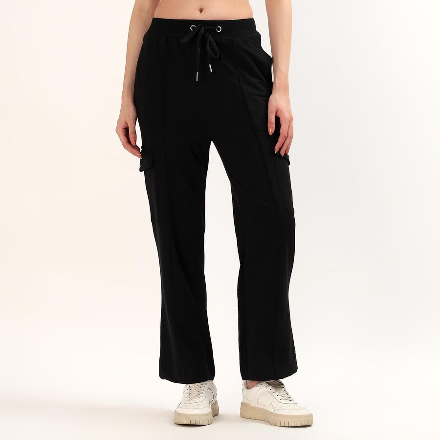 Women's Grey Regular Fit Cuffed Track Pants, Black, large