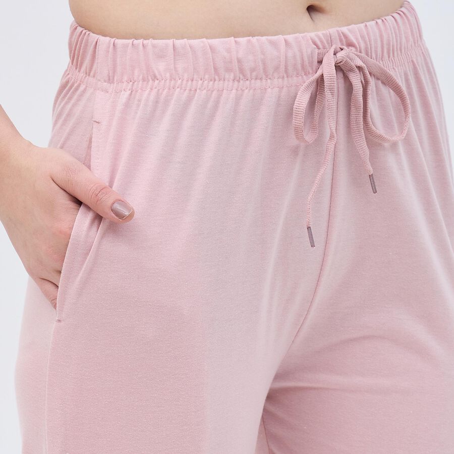Women's Soft Pink Relaxed Fit Elastic Waist Track Pants, Light Pink, large image number null