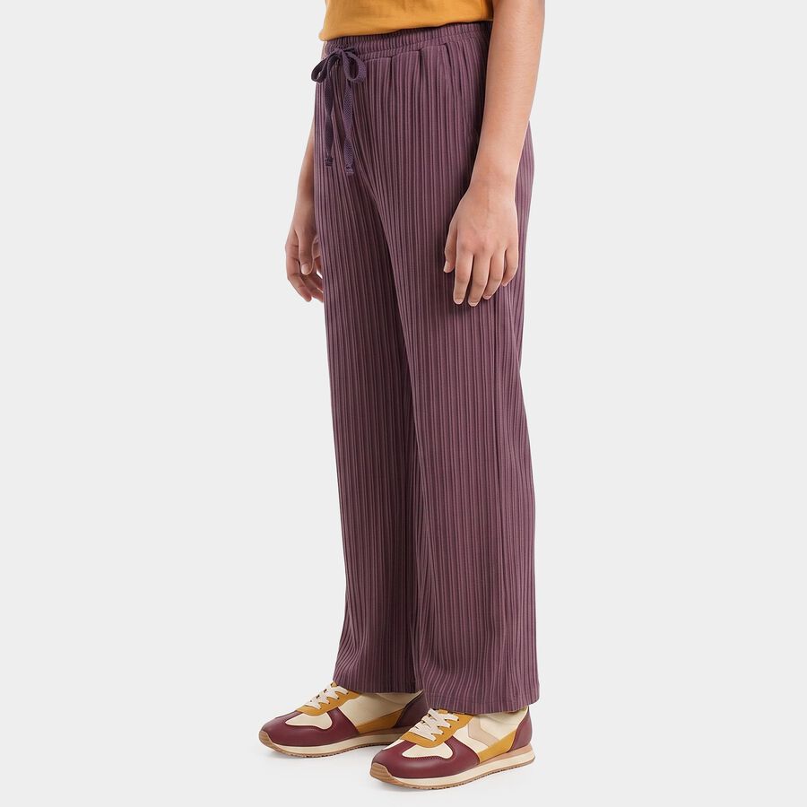 Girls' Lilac Straight Fit Ribbed Drawstring Pyjama, Lilac, large