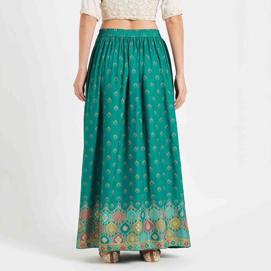 Printed Lehenga Skirt, Teal Blue, large image number null