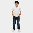 Boys White Cotton Round Neck Casual Half Sleeves T-Shirt, ऑफ व्हाइट, small