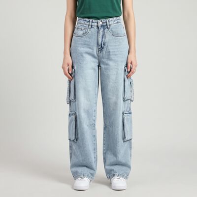 Women's Light Blue Relaxed Fit Cargo Jeans