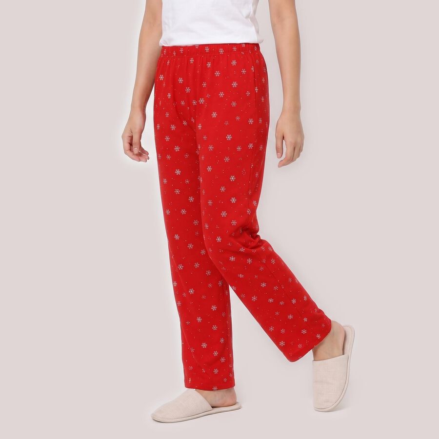 Women's Red Straight Fit Floral Printed Pyjama, Red, large
