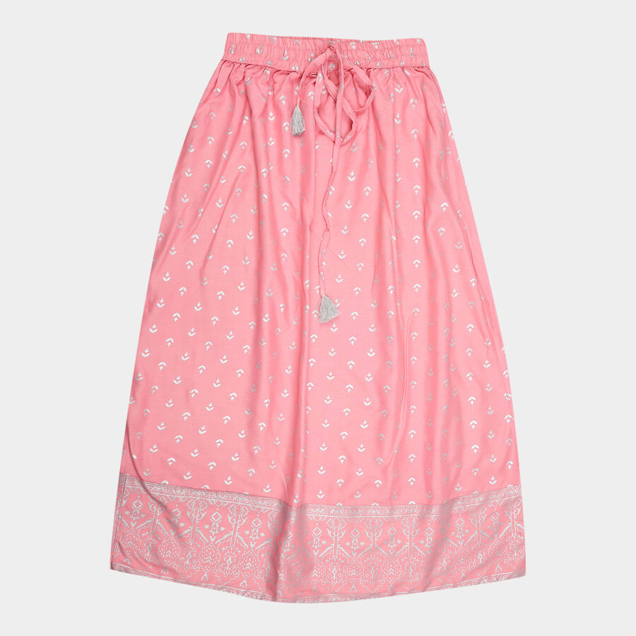 Girls Printed Full Length Skirt, Pink, large image number null