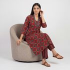 Women's Maroon V-Neck Printed Kurta, Maroon, small