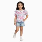 Girls White Round Neck Romantic Floral T-Shirt, ऑफ व्हाइट, small