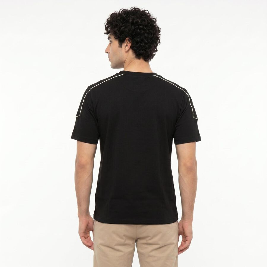 Men's Black Cotton Round Neck Regular T-Shirt, Black, large
