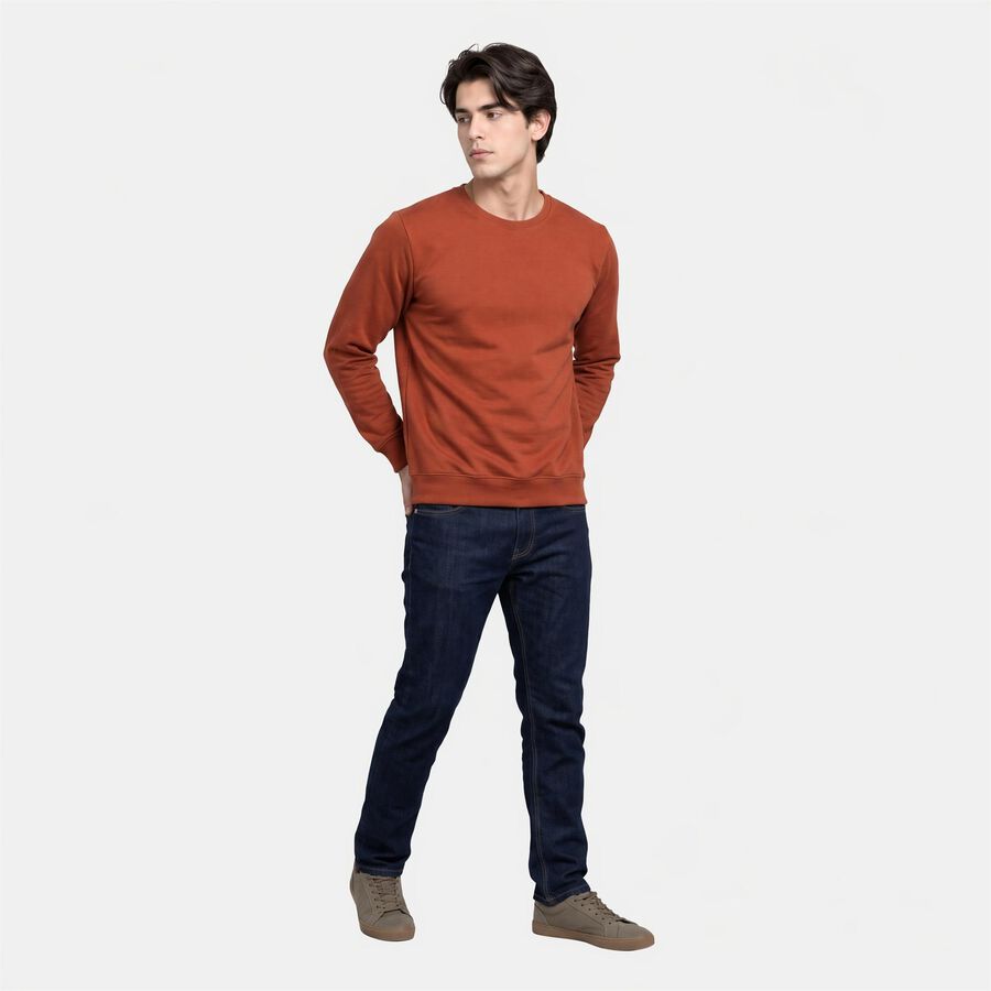 Men's Rust Crew Neck Pullover Sweatshirt, रस्ट, large
