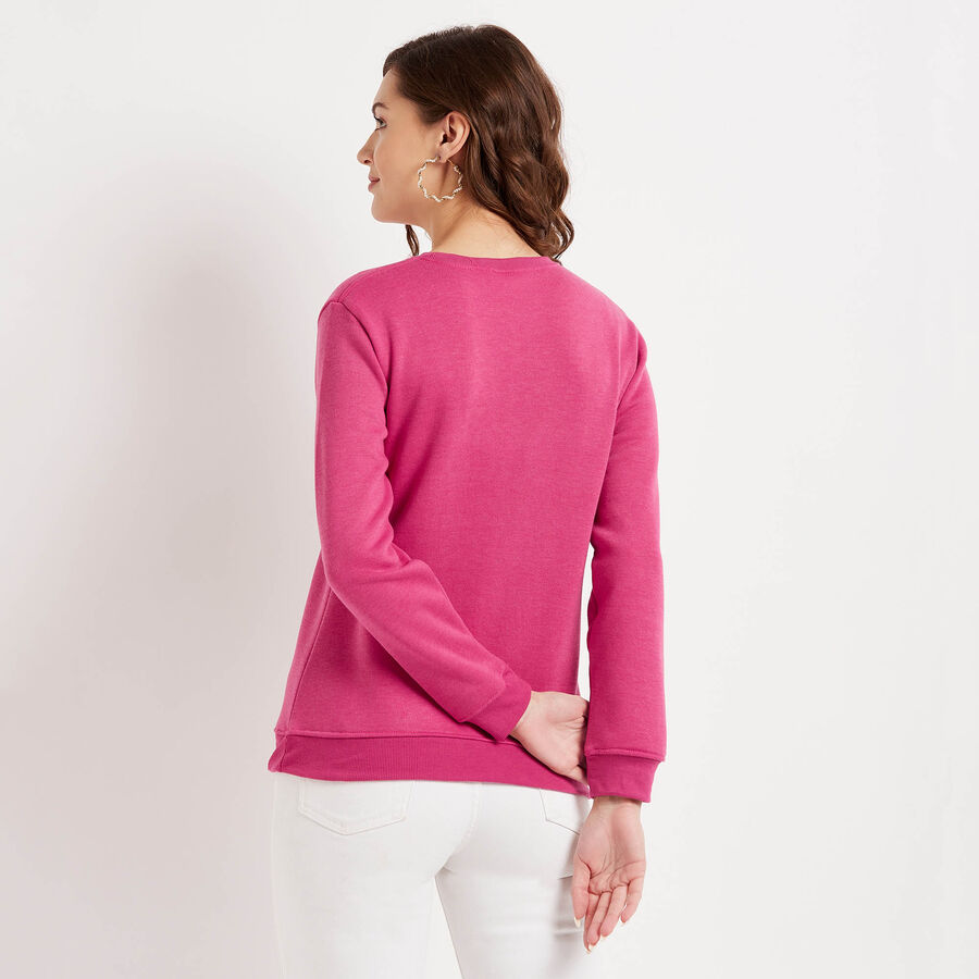 Solid Round Neck Sweatshirt, Fuchsia, large image number null