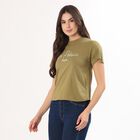 Women's Muted Olive Green Cotton Round Neck Casual T-Shirt, Olive, small